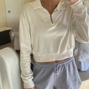Brandy Melville White Crop Half zip